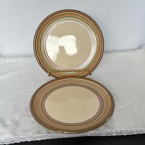 2 Dansk Salad Plates 8.75" Brown Pajaro Striped Stoneware MCM Retro Boho Chic